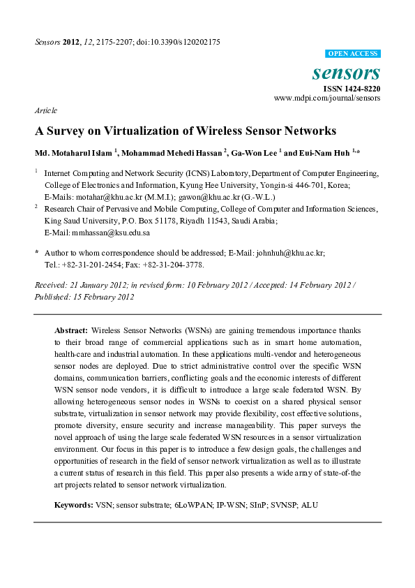 (PDF) A Survey on Virtualization of Wireless Sensor Networks