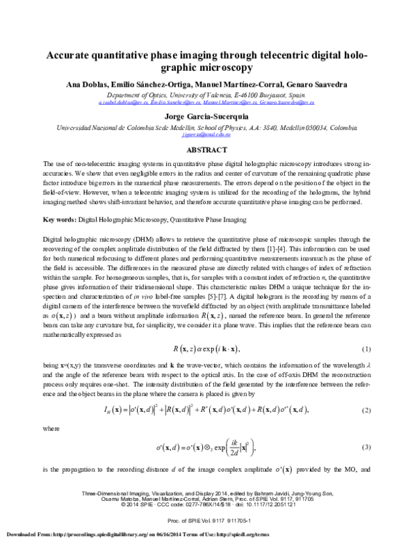 (PDF) Accurate quantitative phase imaging through telecentric digital ...
