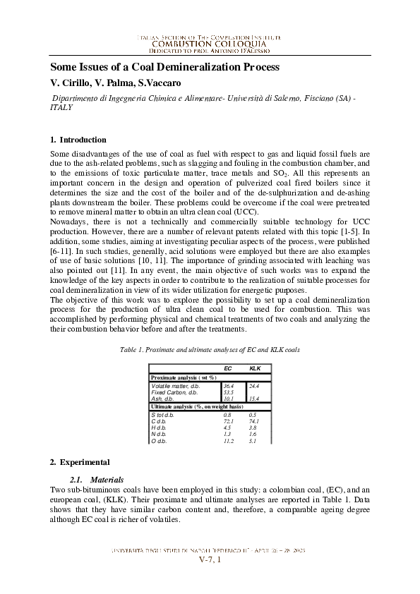(PDF) Some Issues of a Coal Demineralization Process