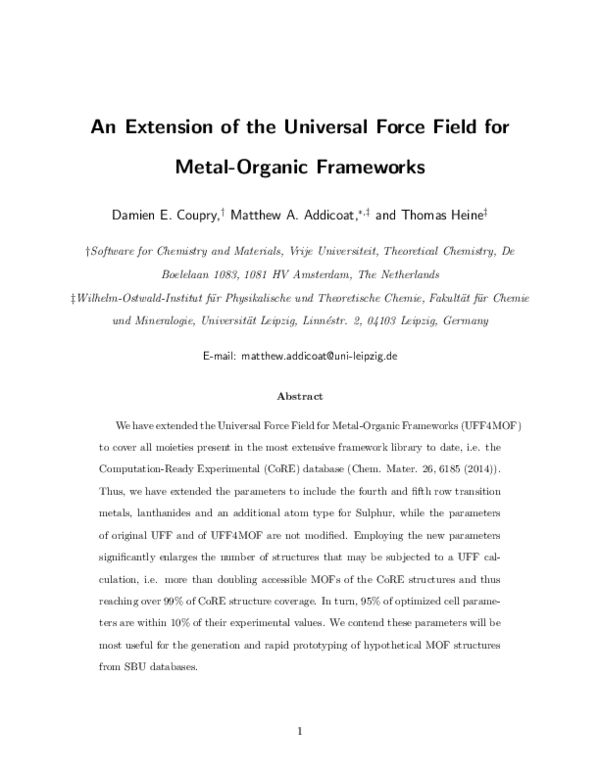 (PDF) Extension of the Universal Force Field to Metal–Organic Frameworks