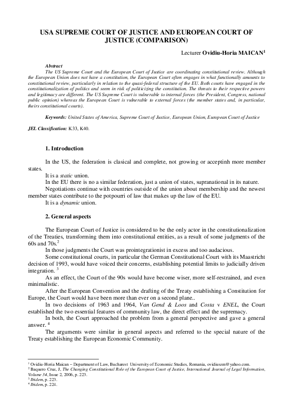 (PDF) Usa Supreme Court Of Justice And European Court Of Justice ...