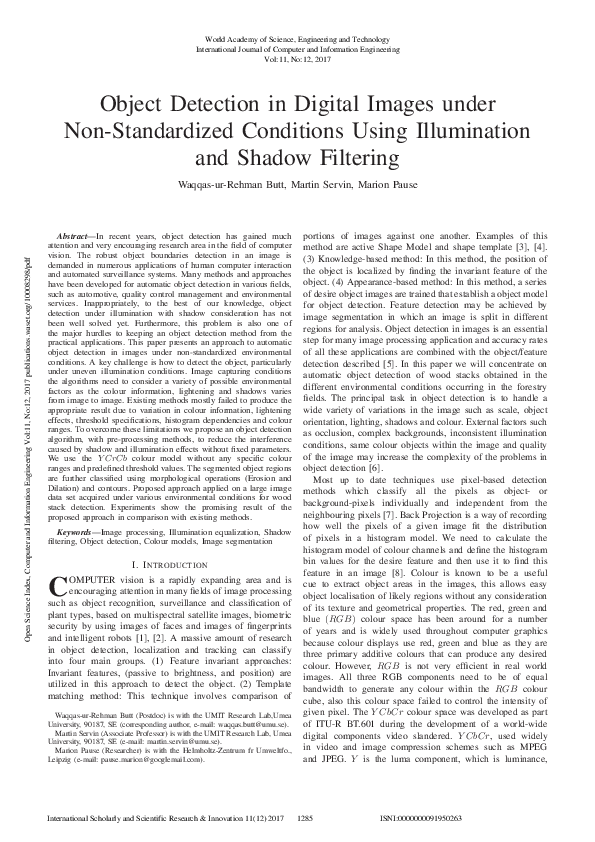 (PDF) Object Detection In Digital Images Under Non-Standardized ...