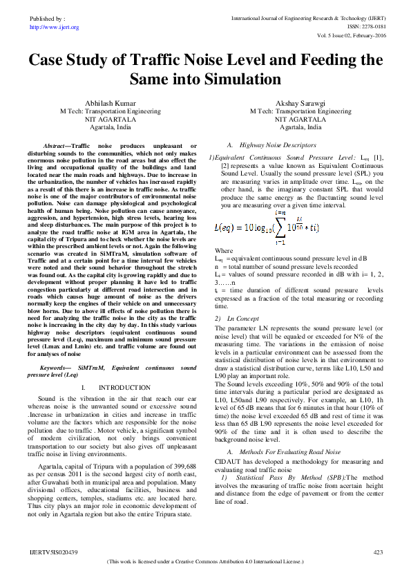 (PDF) Case Study of Traffic Noise Level and Feeding the Same into ...