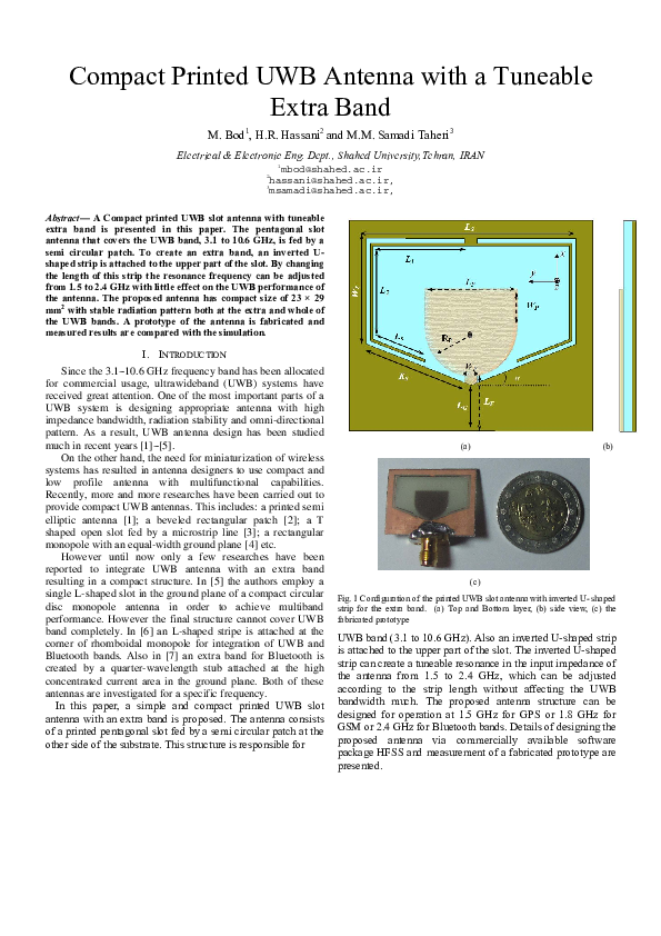 (PDF) Compact printed UWB antenna with a tuneable extra band