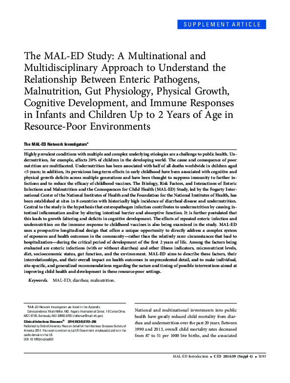 (PDF) The MAL-ED Study: A Multinational and Multidisciplinary Approach ...