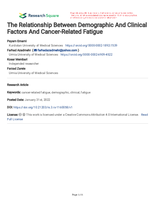 (PDF) The Relationship Between Demographic And Clinical Factors And ...