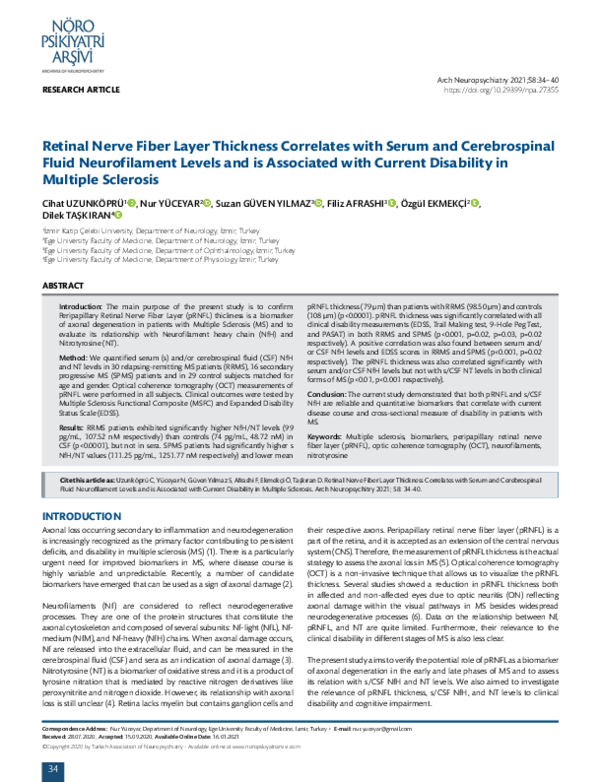 (PDF) Retinal Nerve Fiber Layer Thickness Correlates with Serum and ...