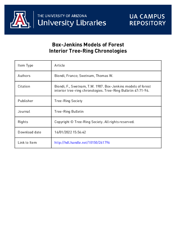(PDF) Box-Jenkins models of forest interior tree-ring chronologies