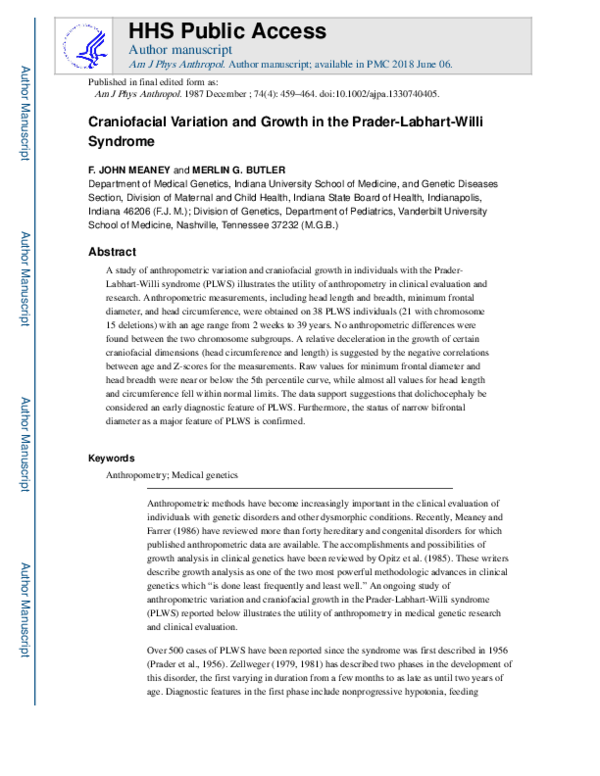 (PDF) Craniofacial variation and growth in the Prader-Labhart-Willi ...