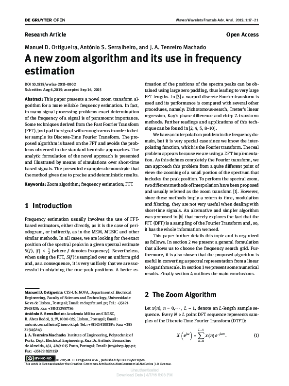 (PDF) A new zoom algorithm and its use in frequency estimation