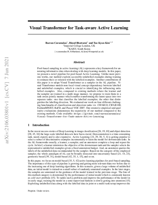 (PDF) Visual Transformer for Task-aware Active Learning