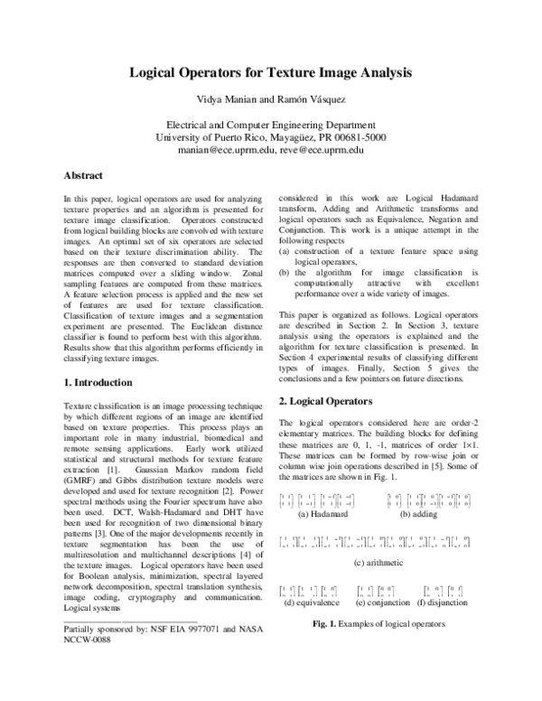 (PDF) Logical Operators for Texture Image Analysis