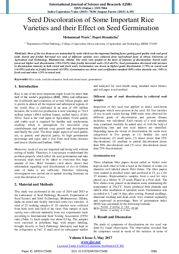 (PDF) Seed Discoloration of Some Important Rice Varieties and their ...