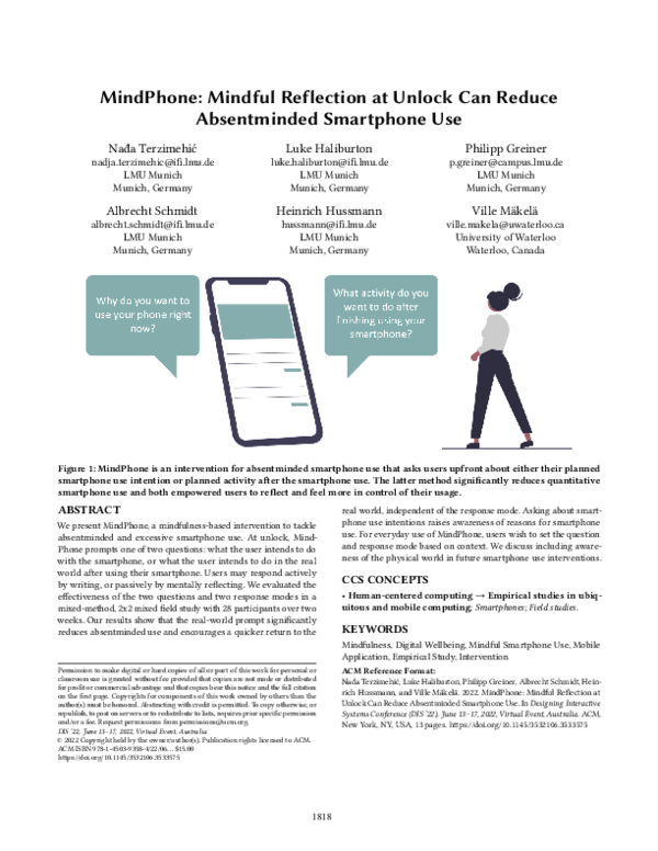 (PDF) MindPhone: Mindful Reflection at Unlock Can Reduce Absentminded ...