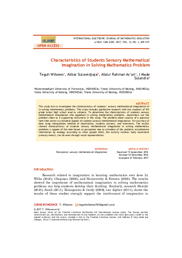 (PDF) Characteristics of Students Sensory Mathematical Imagination in ...