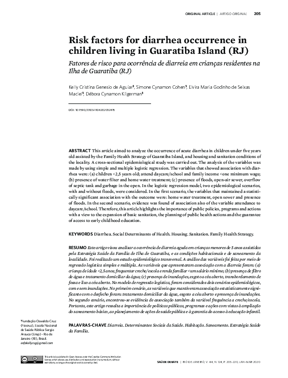 (PDF) Risk factors for diarrhea occurrence in children living in ...