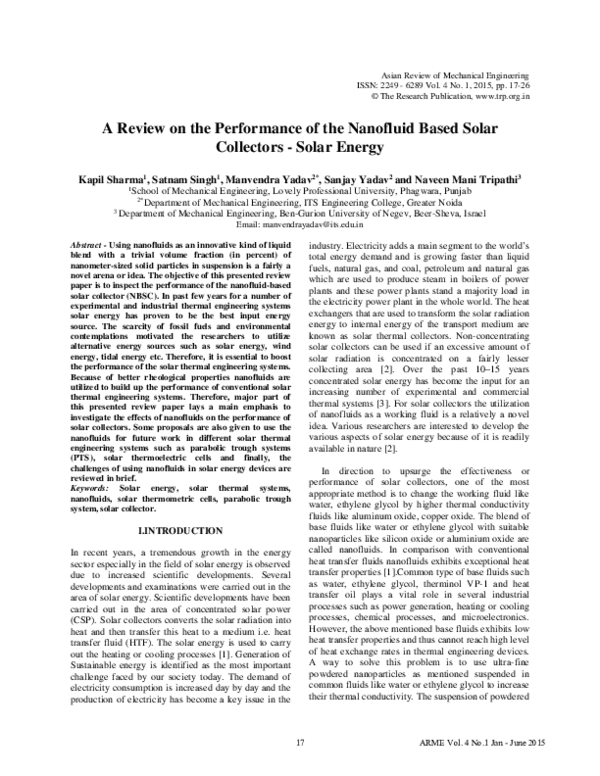 (PDF) A Review on the Performance of the Nanofluid Based Solar ...