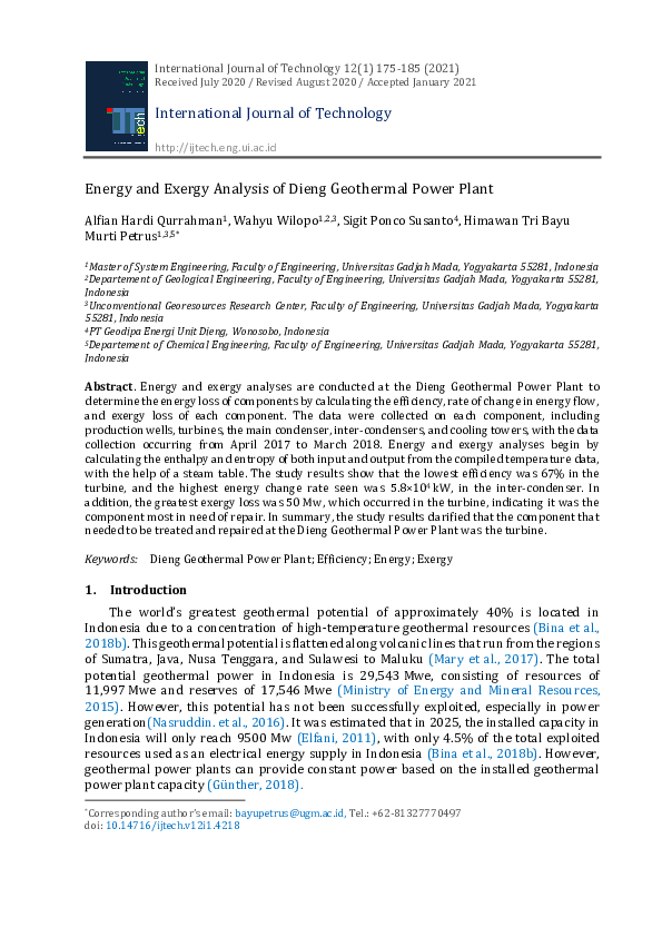 (PDF) Energy and Exergy Analysis of Dieng Geothermal Power Plant