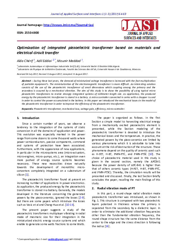 (PDF) Optimization of Integrated Piezoelectric Transformer Based on ...