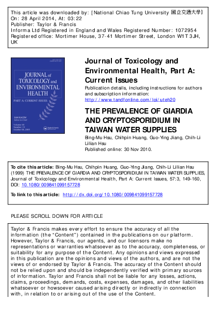 (PDF) The Prevalence of Giardia and Cryptosporidium in Taiwan Water ...