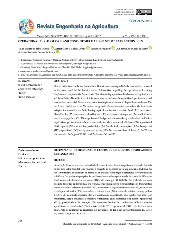 (PDF) Performance Operational and Costs of Mechanized Stump Extraction Sets