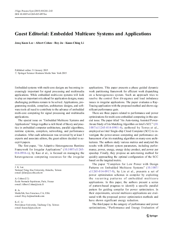 (PDF) Guest Editorial: Embedded Multicore Systems and Applications