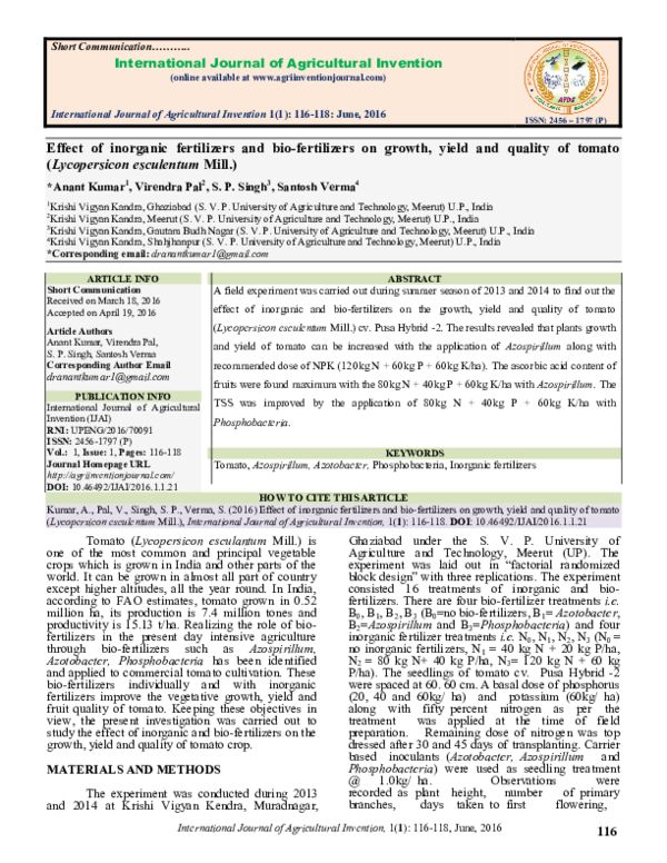 (PDF) Effect of inorganic fertilizers and bio-fertilizers on growth ...