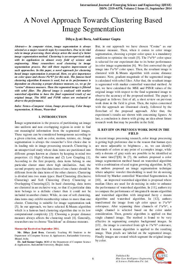 (PDF) A Novel Approach Towards Clustering Based Image Segmentation