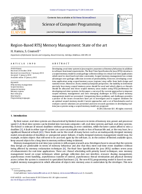 (PDF) Region-Based RTSJ Memory Management: State of the art
