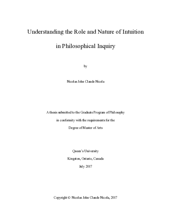 (PDF) Understanding the Role and Nature of Intuition in Philosophical ...