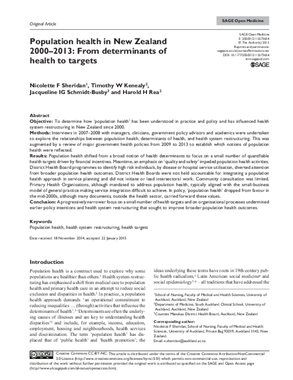 (PDF) Population health in New Zealand 2000-2013: From determinants of ...