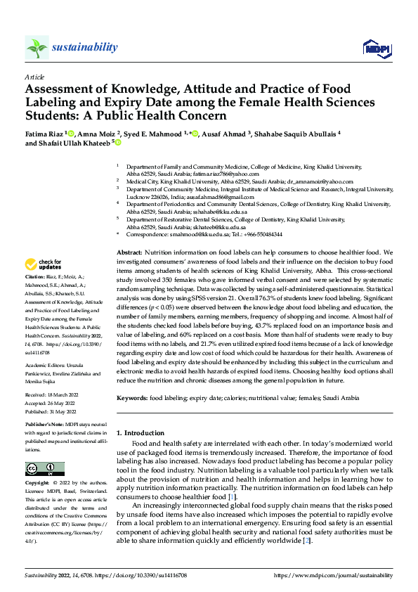 (PDF) Assessment of Knowledge, Attitude and Practice of Food Labeling ...