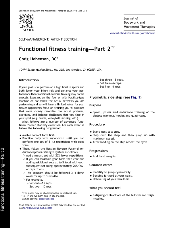 (PDF) Functional fitness training—Part 2 Craig Liebenson Academia.edu