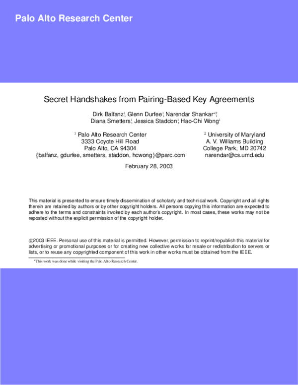 (PDF) Secret handshakes from pairing-based key agreements