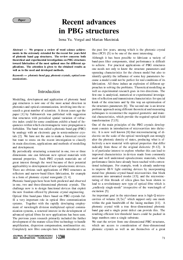 (PDF) Recent advances in PBG structures, Journal of Telecommunications ...