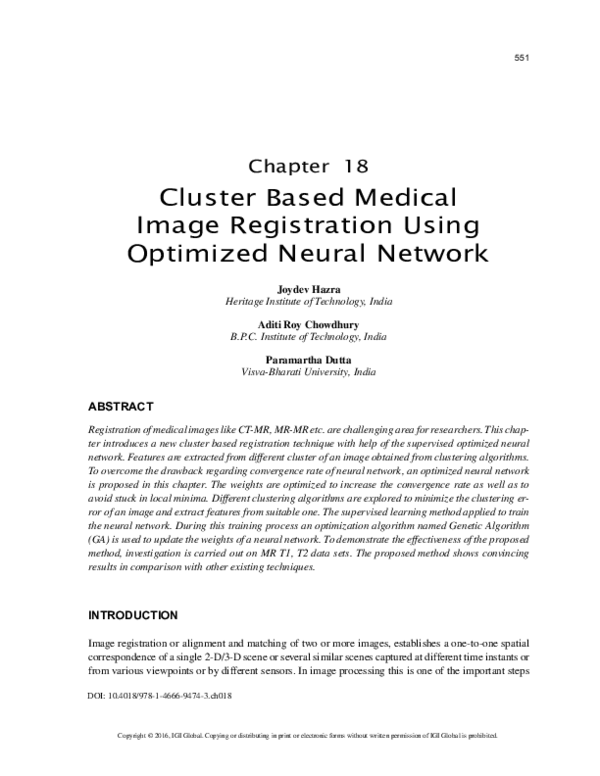 (PDF) Cluster Based Medical Image Registration Using Optimized Neural ...