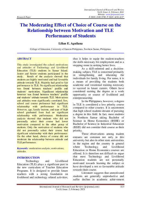 (PDF) The Moderating Effect of Choice of Course on the Relationship ...