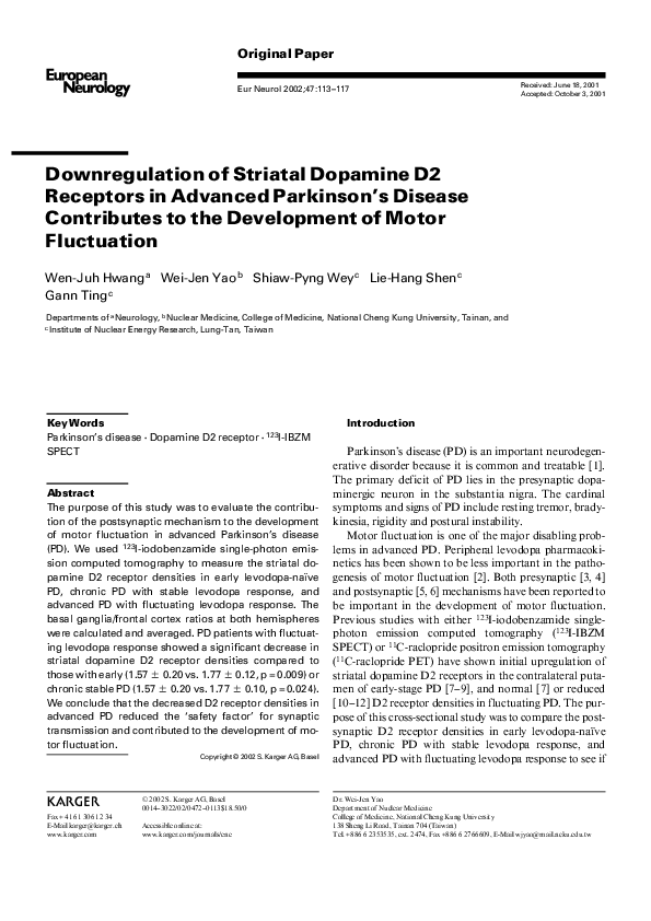 (PDF) Downregulation of Striatal Dopamine D2 Receptors in Advanced ...