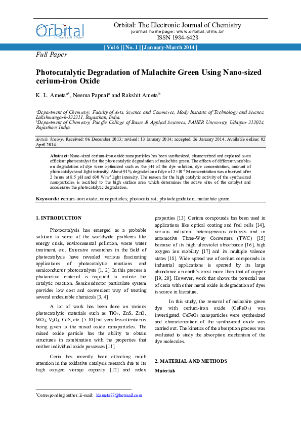 (PDF) Photocatalytic Degradation of Malachite Green Using Nano-sized ...