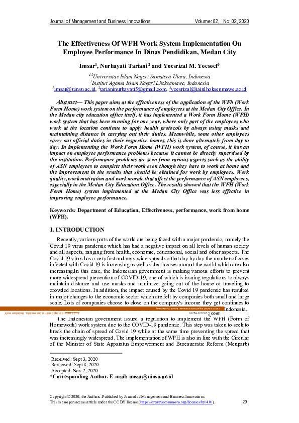 (PDF) The Effectiveness Of WFH Work System Implementation On Employee ...
