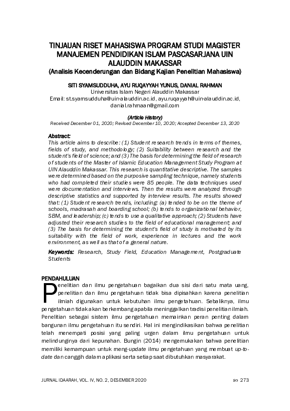 (PDF) TINJAUAN RISET MAHASISWA PROGRAM STUDI MAGISTER MANAJEMEN ...