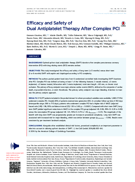 (PDF) Efficacy and Safety of Dual Antiplatelet Therapy After Complex PCI
