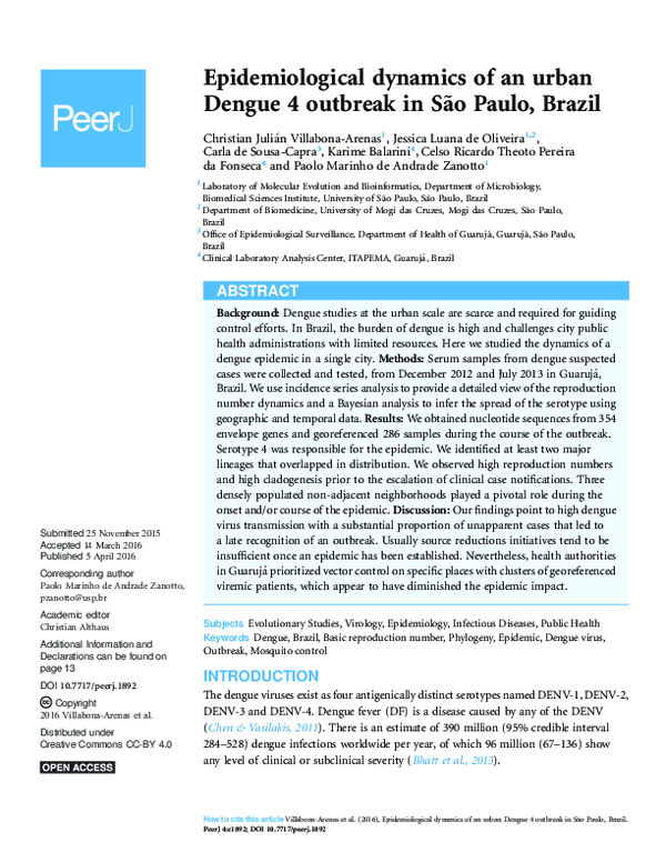 (PDF) Epidemiological dynamics of an urban Dengue 4 outbreak in São ...