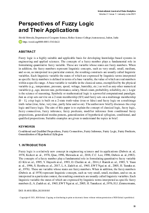 (PDF) Perspectives of Fuzzy Logic and Their Applications
