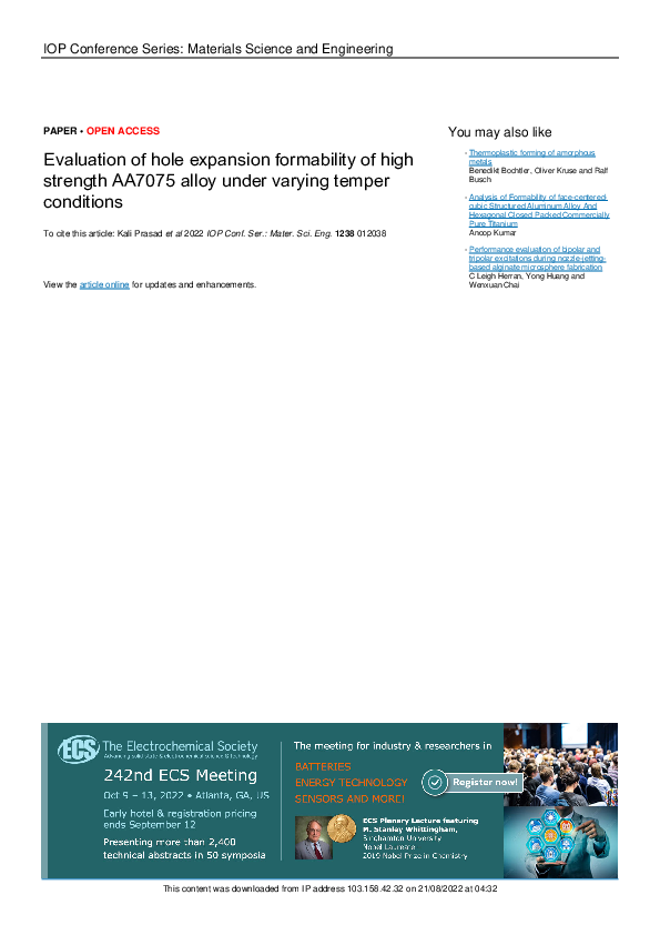 (PDF) Evaluation of hole expansion formability of high strength AA7075 ...