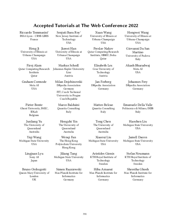 (PDF) Accepted Tutorials at The Web Conference 2022