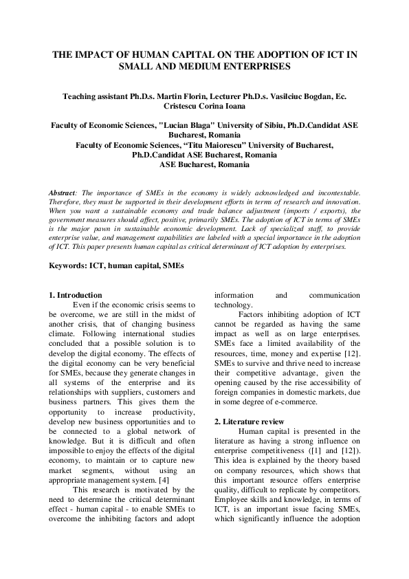 (PDF) The Impact of Human Capital on the Adoption of Ict in Small and ...