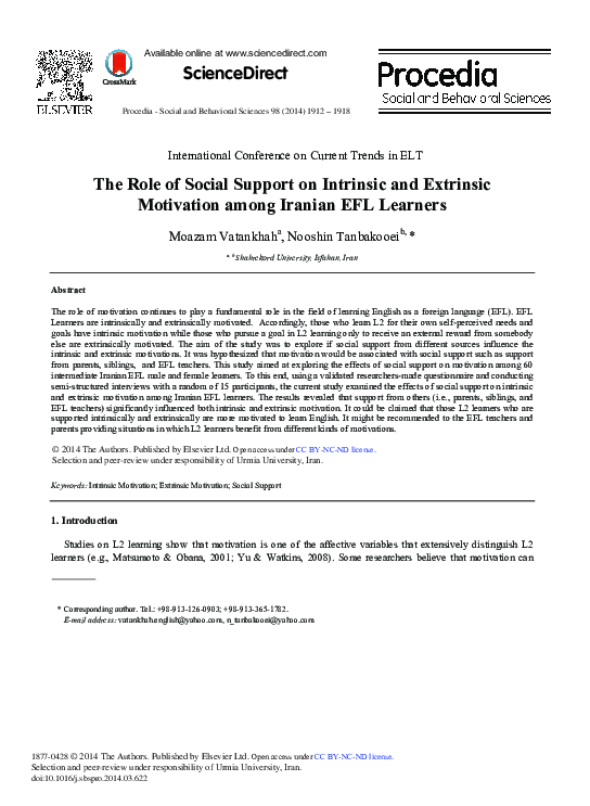 (PDF) The Role of Social Support on Intrinsic and Extrinsic Motivation ...