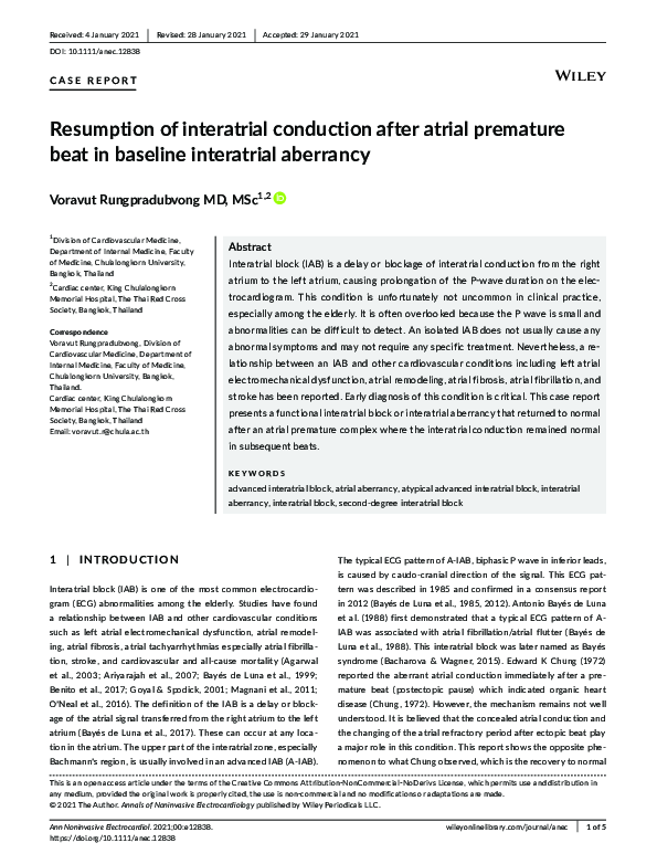 (PDF) Resumption of interatrial conduction after atrial premature beat ...