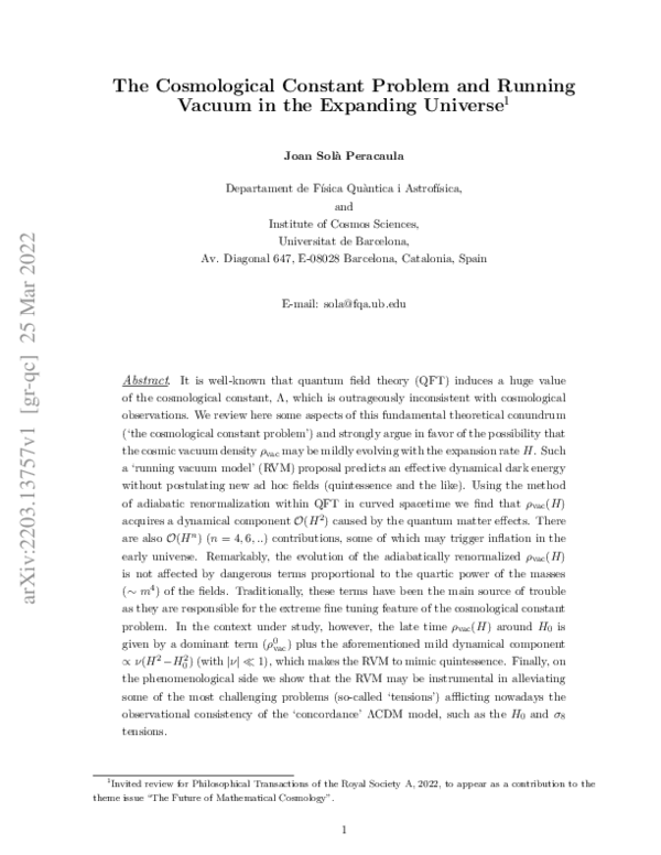 (PDF) The cosmological constant problem and running vacuum in the ...